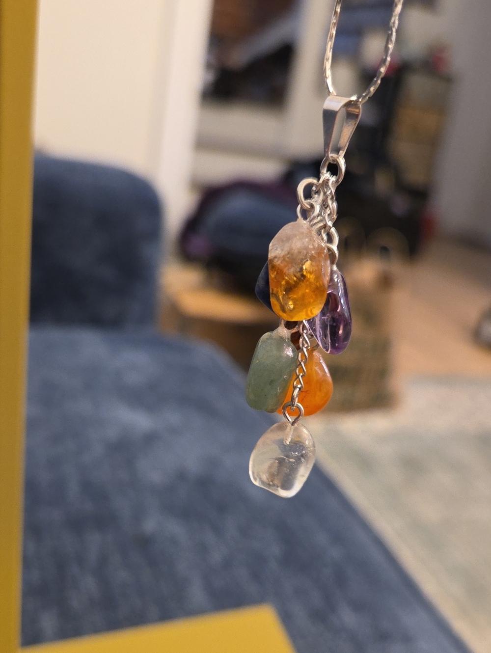 Multi-Gemstone Cluster Pendant Necklace - Colorful Tumbled Stones